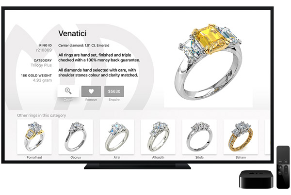 "Engagement Rings" app for Apple TV - Ring details screen "Engagement Rings" app for Apple TV - Ring details screen